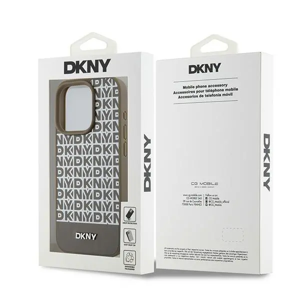 Etui DKNY Leather Printed Pattern Metal Logo MagSafe do iPhone 15 Pro Max Brązowy