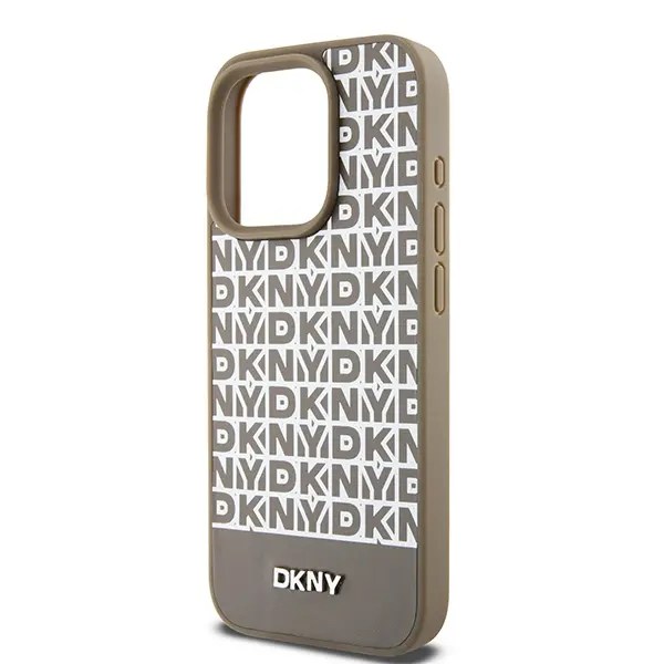 Etui DKNY Leather Printed Pattern Metal Logo MagSafe do iPhone 15 Pro Max Brązowy