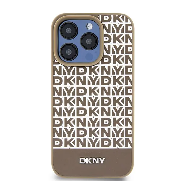 Etui DKNY Leather Printed Pattern Metal Logo MagSafe do iPhone 15 Pro Max Brązowy