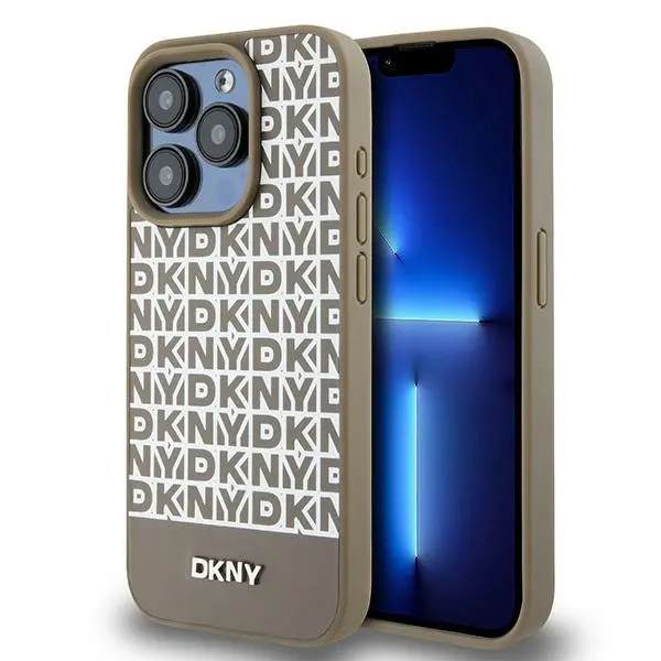 Etui DKNY Leather Printed Pattern Metal Logo MagSafe do iPhone 15 Pro Max Brązowy