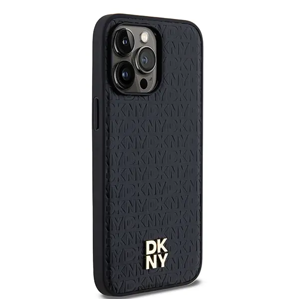 Etui DKNY Hardcase Leather Pattern Metal Logo MagSafe DKHMP14LPSHRPSK do iPhone 14 Pro Czarny