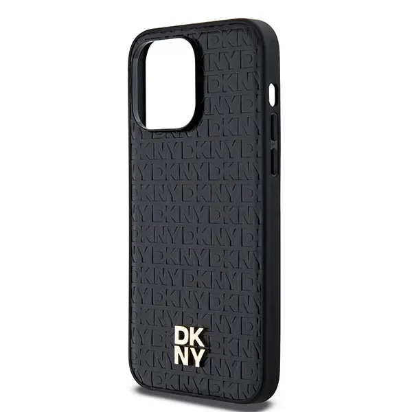 Etui DKNY Hardcase Leather Pattern Metal Logo MagSafe DKHMP14LPSHRPSK do iPhone 14 Pro Czarny