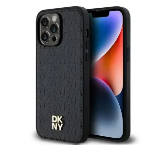 Etui DKNY Hardcase Leather Pattern Metal Logo MagSafe DKHMP14LPSHRPSK do iPhone 14 Pro Czarny