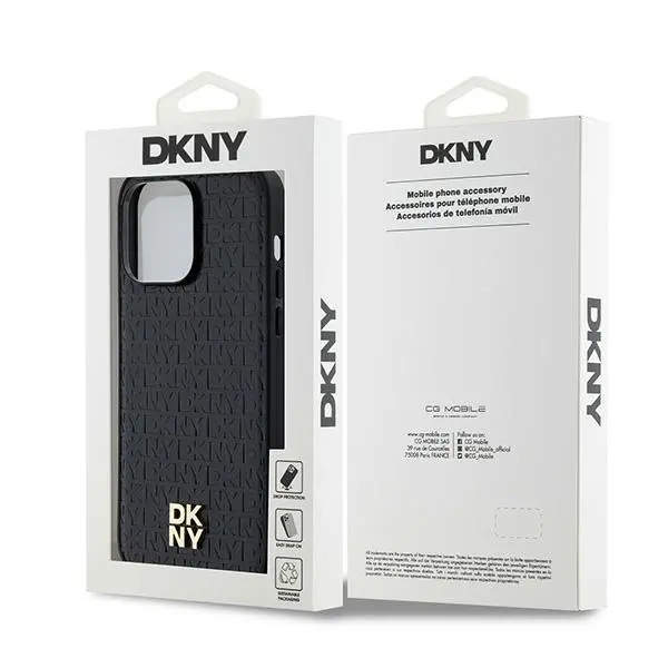 Etui DKNY Hardcase Leather Pattern Metal Logo MagSafe DKHMP14LPSHRPSK do iPhone 14 Pro Czarny