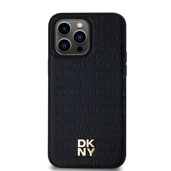 Etui DKNY Hardcase Leather Pattern Metal Logo MagSafe DKHMP14LPSHRPSK do iPhone 14 Pro Czarny