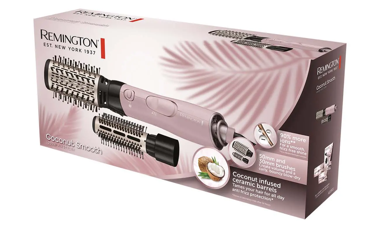 Suszarko-lokówka Remington Coconut Smooth AS5901 1000W Jonizacja Średnica szczotki 30mm 50mm 2 poziomy temperatury