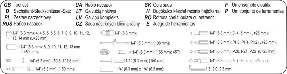 Vorel 58641 1/4" 42 części