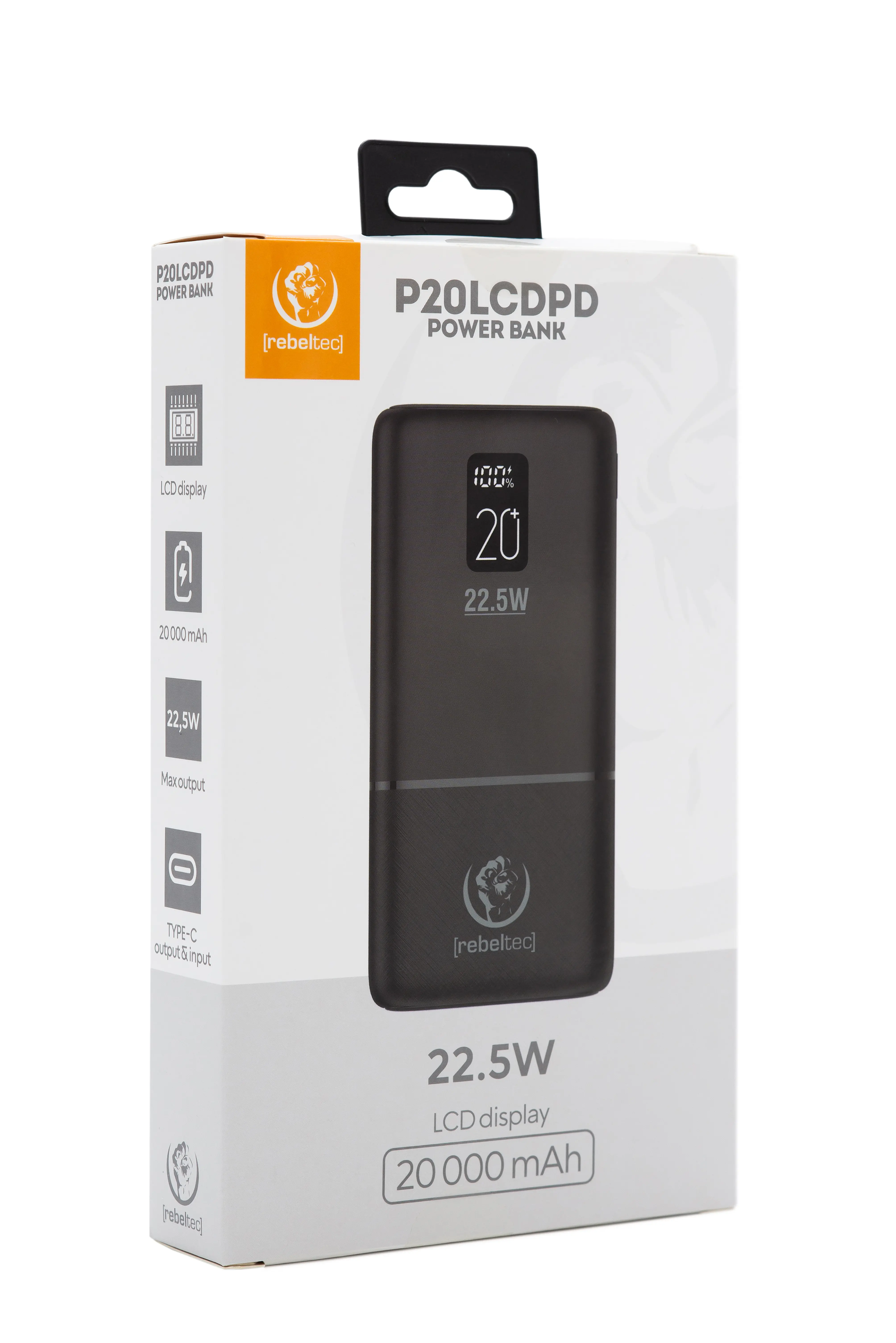 Powerbank Rebeltec P20 LCDPD 20000mAh 22,5W Czarny