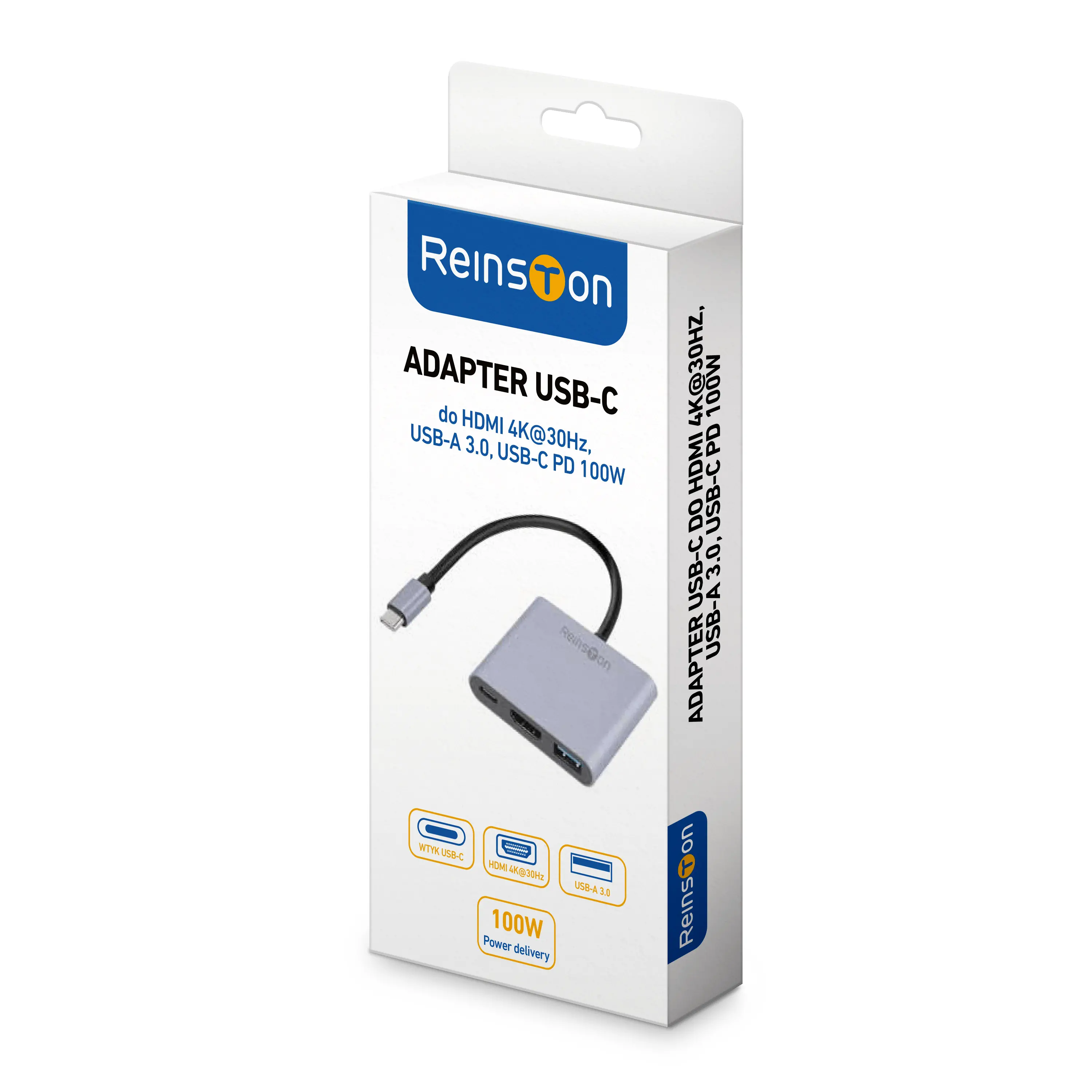 Adapter Reinston EDV015 USB-C do HDMI 4K@30Hz + USB-A + PD 100W