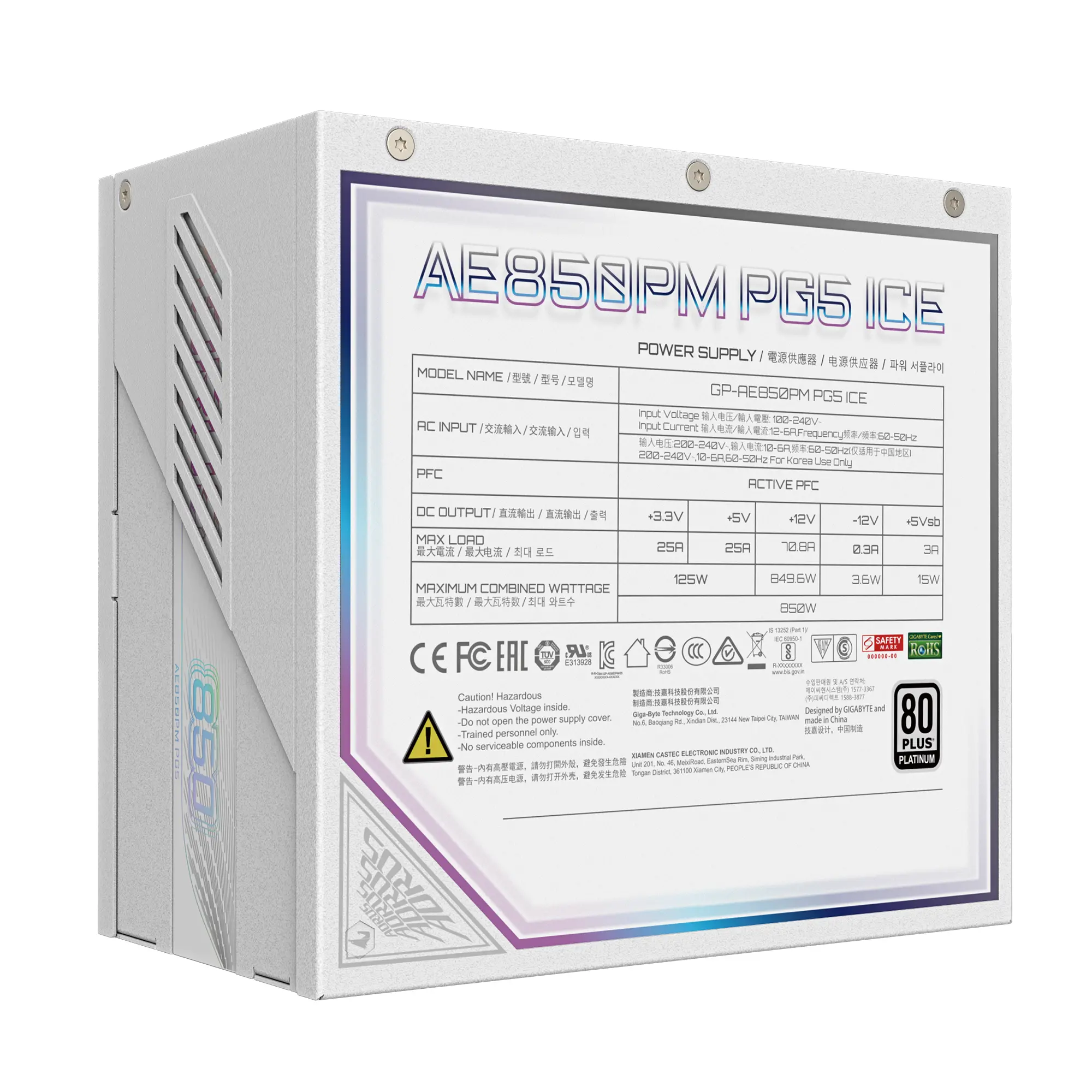 Zasilacz Gigabyte GP-AE850PM PG5 ICE 850W PCIE5.0 120mm 80+Platinum Biały
