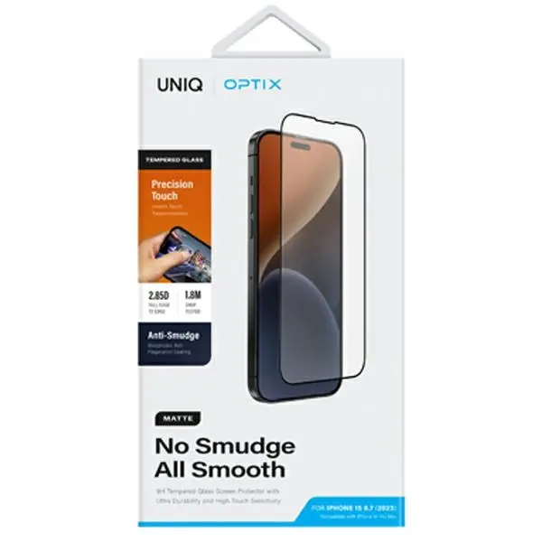 Szkło hartowane UNIQ Optix Matte do iPhone 15 Plus/14 Pro Max