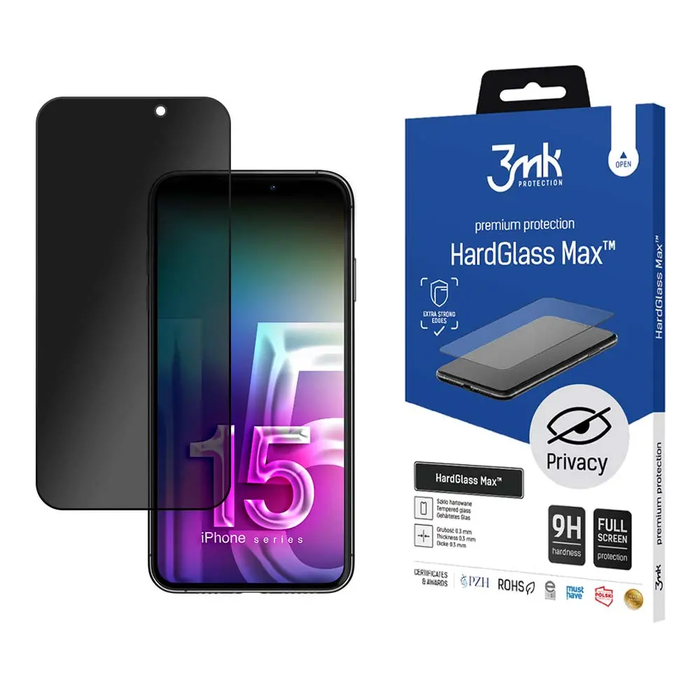 Szkło hartowane 3mk Hardglass Max Privacy Black do iPhone 15 Pro