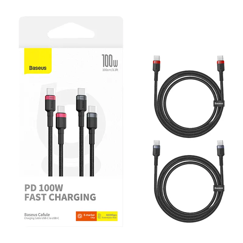 Kabel Baseus Cafule USB-C do USB-C 100W 2m 2szt Czerwono-czarny Szaro-czarny