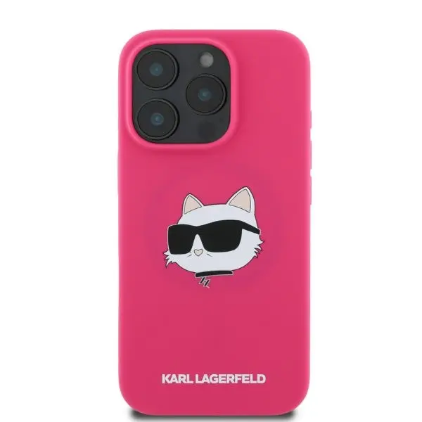 Etui Karl Lagerfeld hardcase Silicone Choupette Head Print MagSafe iPhone 16 Pro Max Fuksja