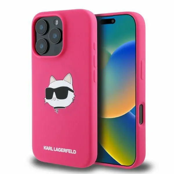 Etui Karl Lagerfeld hardcase Silicone Choupette Head Print MagSafe iPhone 16 Pro Max Fuksja