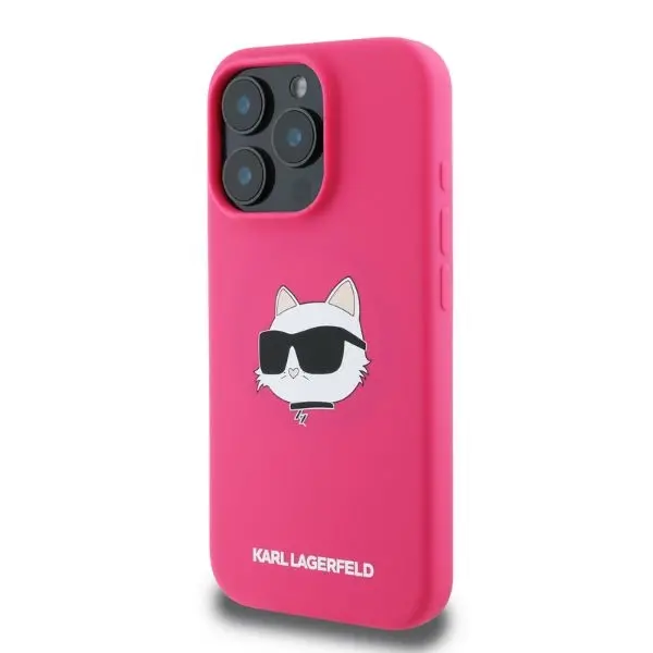 Etui Karl Lagerfeld hardcase Silicone Choupette Head Print MagSafe iPhone 16 Pro Max Fuksja