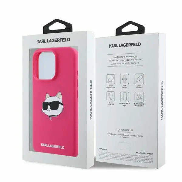 Etui Karl Lagerfeld hardcase Silicone Choupette Head Print MagSafe iPhone 16 Pro Max Fuksja