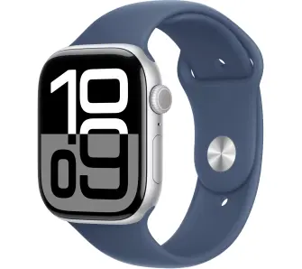 Apple Watch Series 10 GPS 46mm z aluminium srebrny pasek sportowy denim S/M