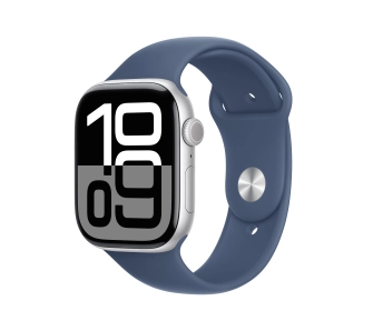 Apple Watch Series 10 GPS AI 46mm z aluminium srebrny pasek sportowy denim S/M
