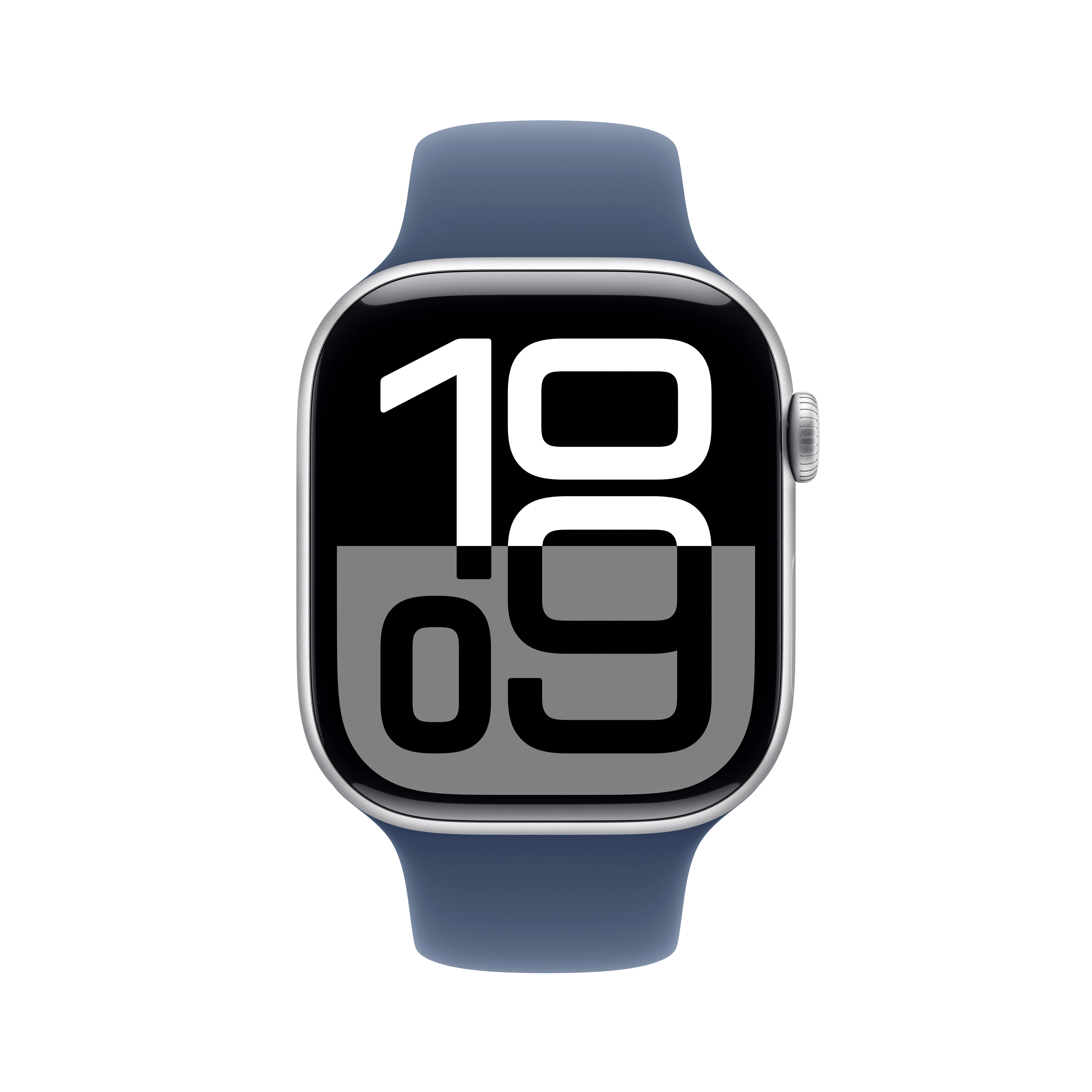 Apple Watch Series 10 GPS + Cellular koperta 46mm aluminium srebrne pasek sportowy denim S/M