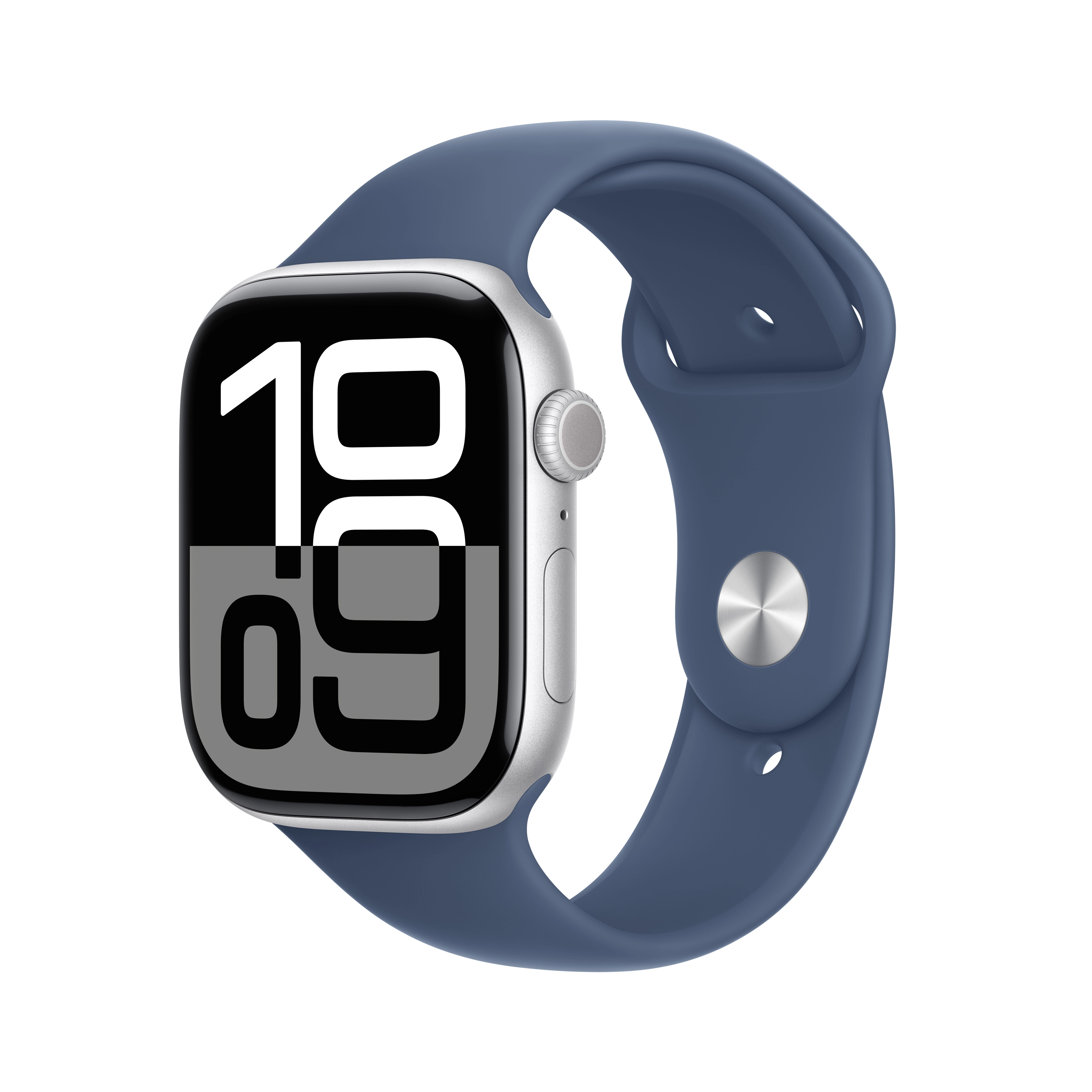 Apple Watch Series 10 GPS + Cellular koperta 46mm aluminium srebrne pasek sportowy denim S/M