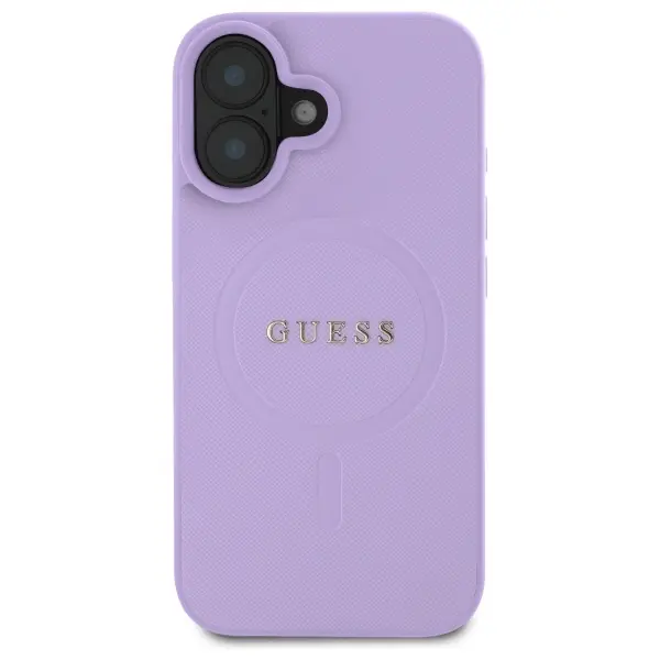 Etui Guess Saffiano MagSafe do iPhone 16 Fioletowy