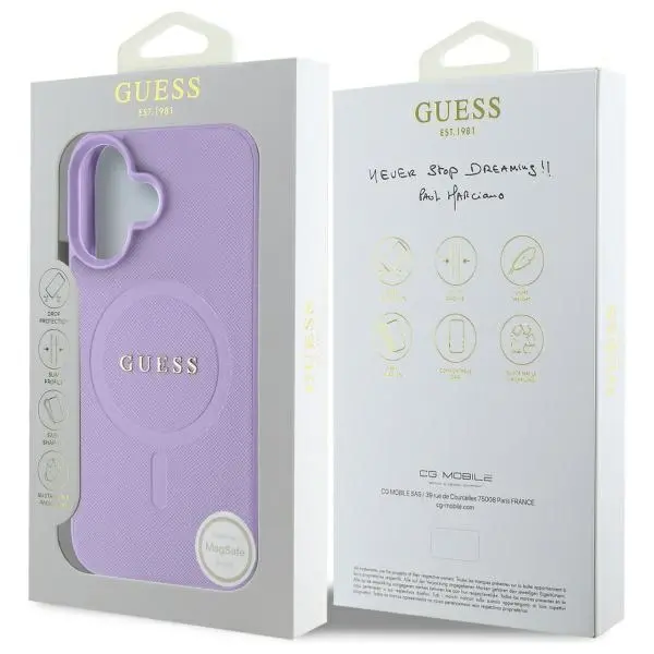 Etui Guess Saffiano MagSafe do iPhone 16 Fioletowy