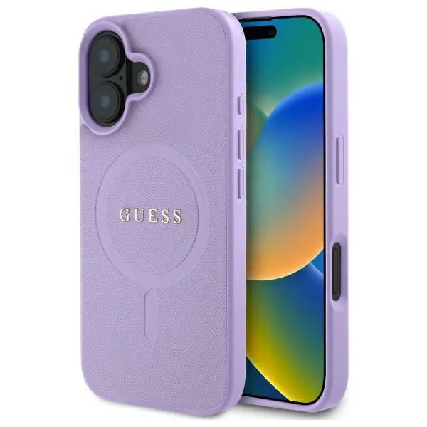 Etui Guess Saffiano MagSafe do iPhone 16 Fioletowy