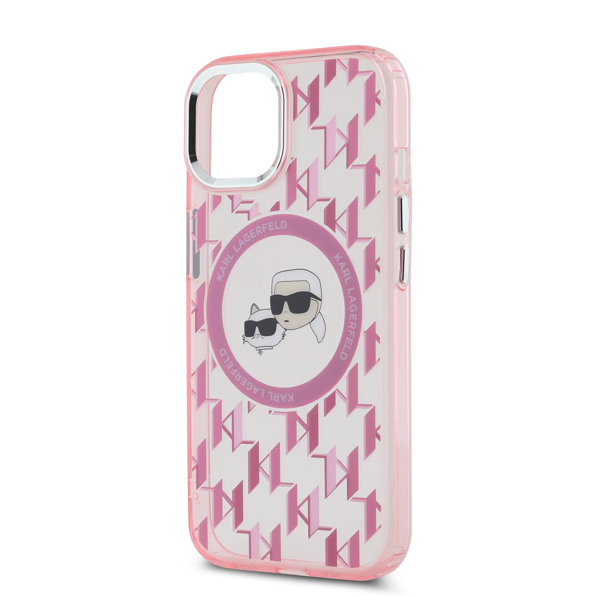 Etui Karl Lagerfeld IML Monogram Karl&Choupette Head MagSafe do iPhone 15 Różowy