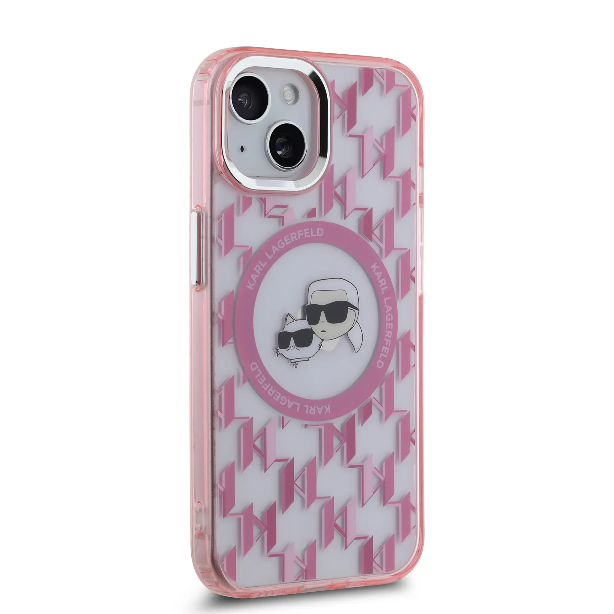 Etui Karl Lagerfeld IML Monogram Karl&Choupette Head MagSafe do iPhone 15 Różowy