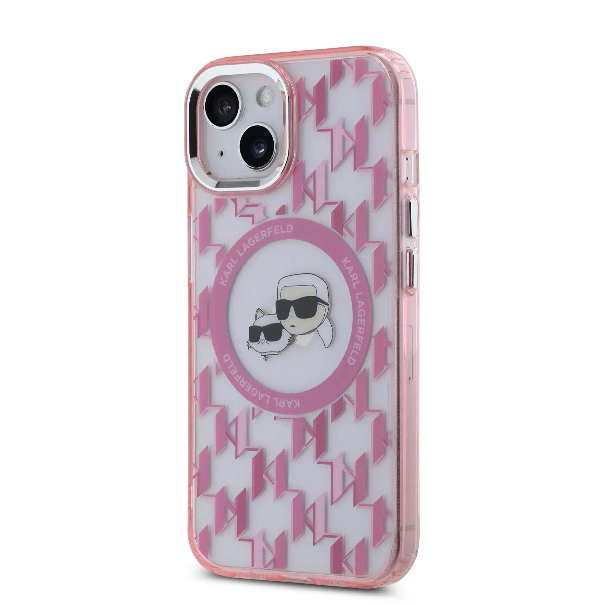 Etui Karl Lagerfeld IML Monogram Karl&Choupette Head MagSafe do iPhone 15 Różowy
