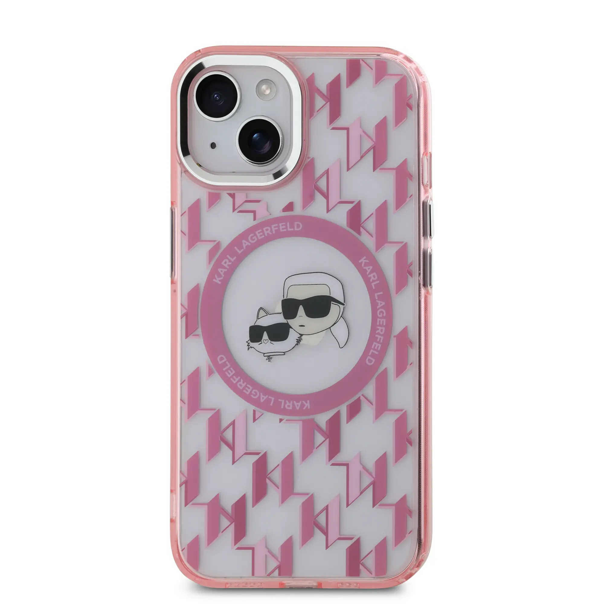 Etui Karl Lagerfeld IML Monogram Karl&Choupette Head MagSafe do iPhone 15 Różowy