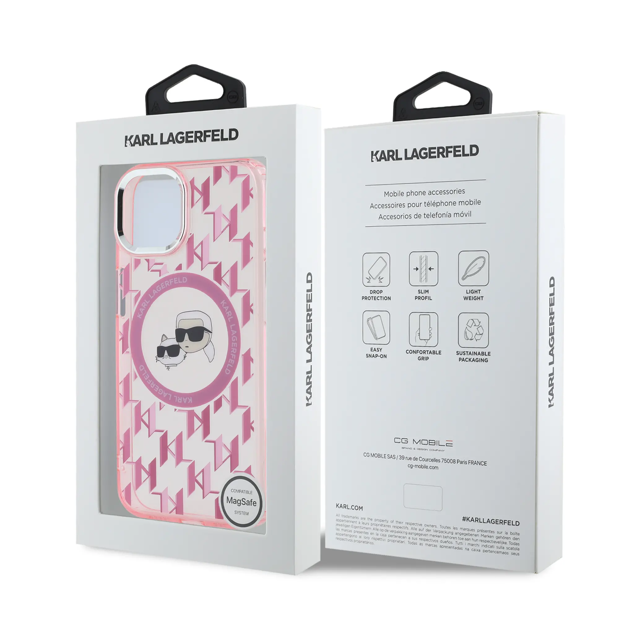 Etui Karl Lagerfeld IML Monogram Karl&Choupette Head MagSafe do iPhone 15 Różowy