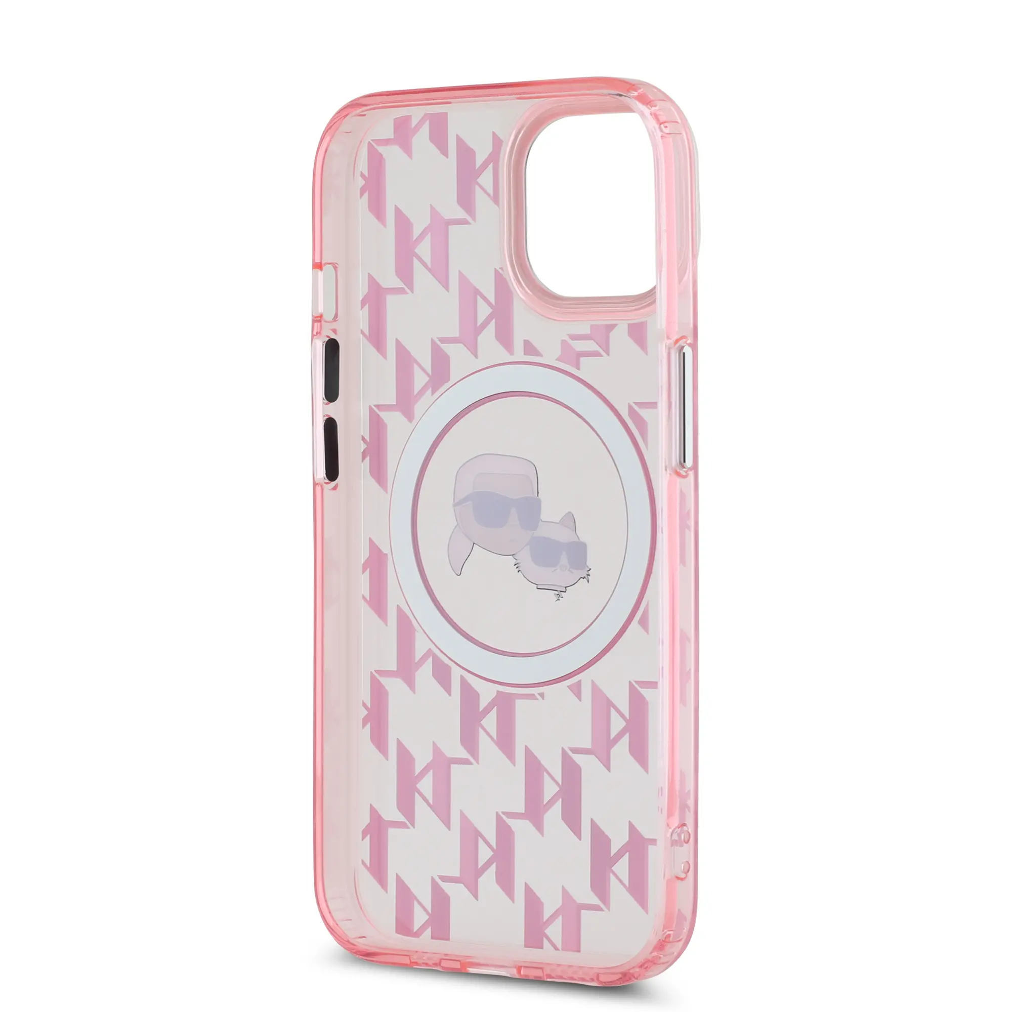 Etui Karl Lagerfeld IML Monogram Karl&Choupette Head MagSafe do iPhone 15 Różowy