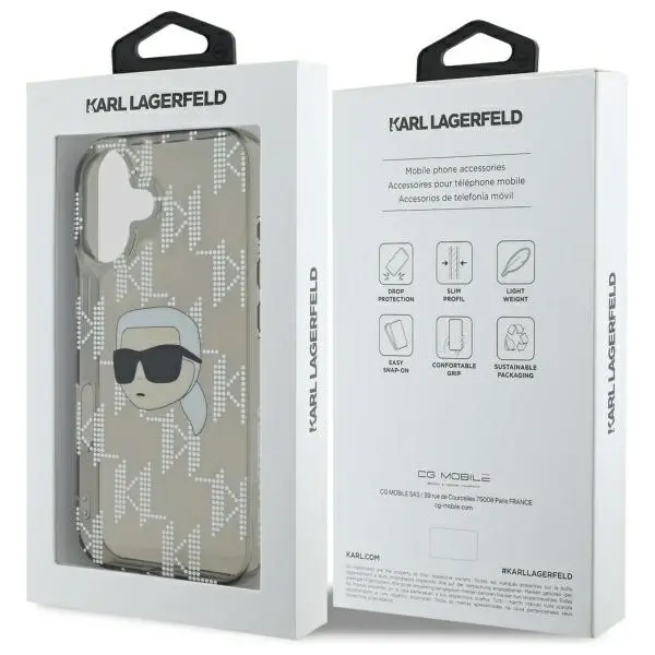 Etui Karl Lagerfeld IML Karl Head Electroplated do iPhone 16 Czarny