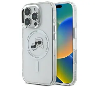 Etui Karl Lagerfeld IML Metal Karl&Choupette Head MagSafe do iPhone 16 Pro Biały