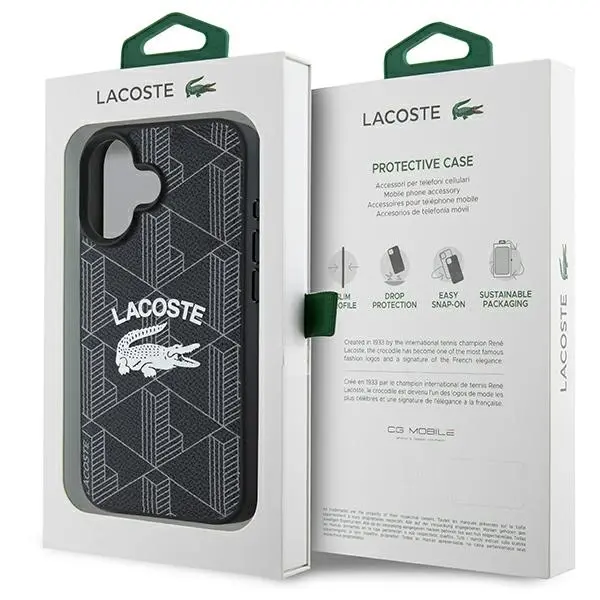 Etui Lacoste Monogram Vintage Logo MagSafe do iPhone 16 Czarny