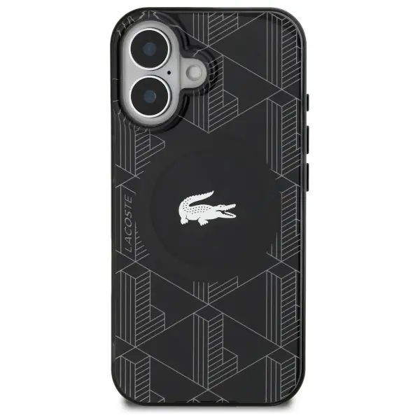 Etui Lacoste IML Blend Monogram MagSafe do iPhone 16 Czarny