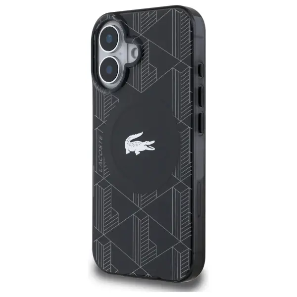 Etui Lacoste IML Blend Monogram MagSafe do iPhone 16 Czarny