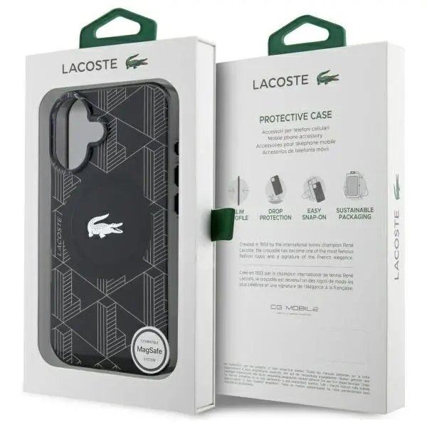 Etui Lacoste IML Blend Monogram MagSafe do iPhone 16 Czarny