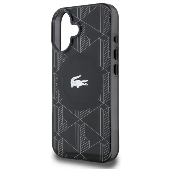 Etui Lacoste IML Blend Monogram MagSafe do iPhone 16 Czarny