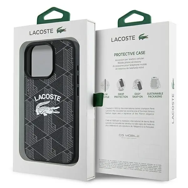 Etui Lacoste Monogram Vintage Logo MagSafe do iPhone 16 Pro Max Czarny