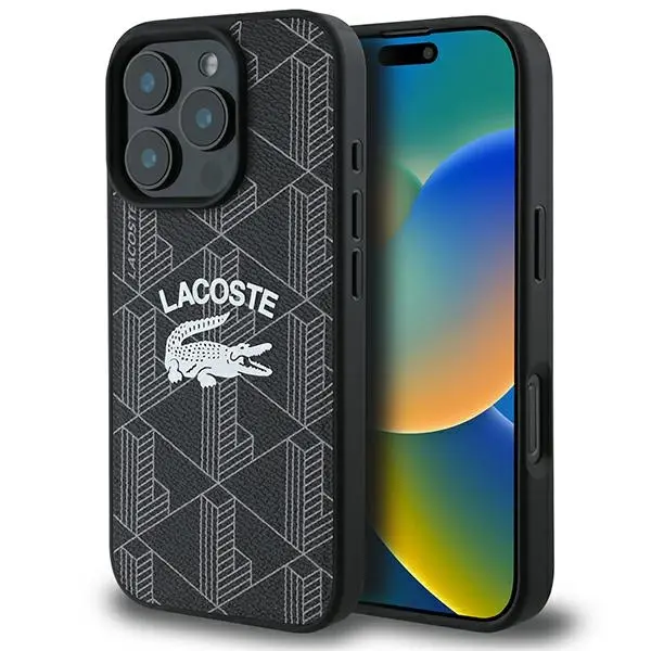 Etui Lacoste Monogram Vintage Logo MagSafe do iPhone 16 Pro Max Czarny