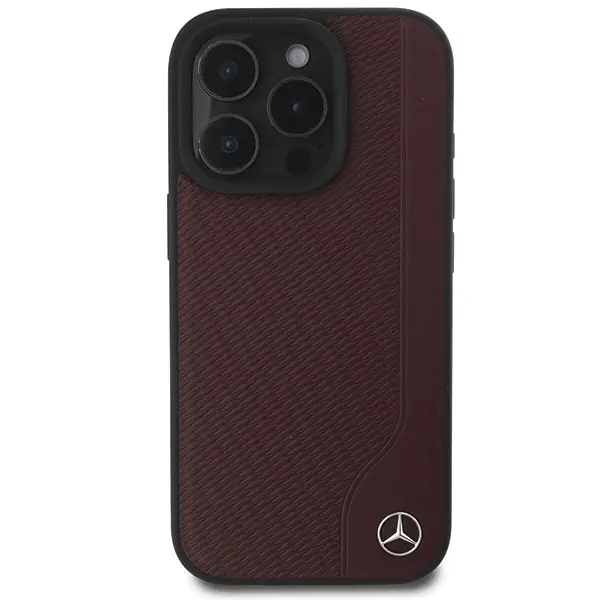 Etui Mercedes-Benz Wood Imitation Leather MagSafe do iPhone 16 Pro Czerwony