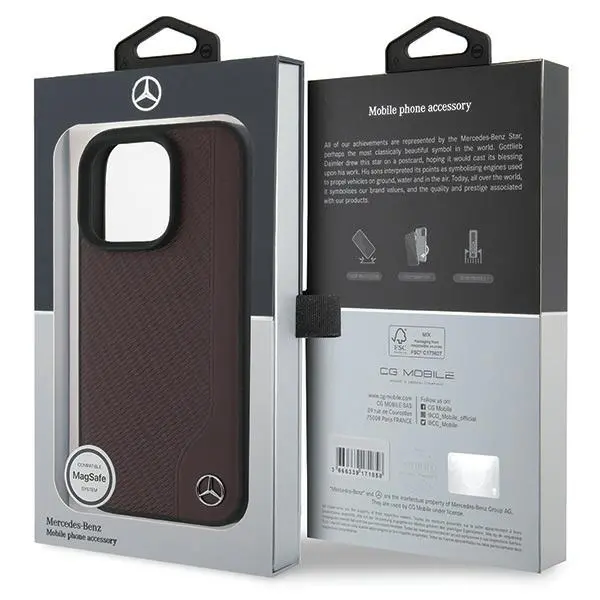 Etui Mercedes-Benz Wood Imitation Leather MagSafe do iPhone 16 Pro Czerwony