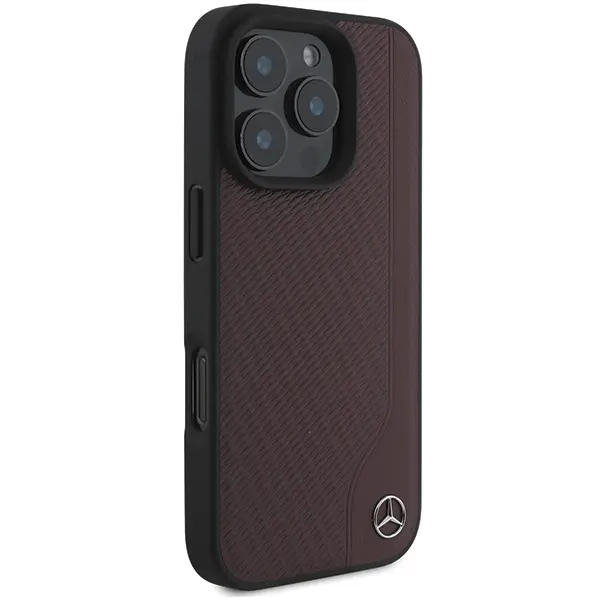 Etui Mercedes-Benz Wood Imitation Leather MagSafe do iPhone 16 Pro Czerwony