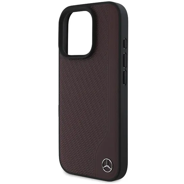 Etui Mercedes-Benz Wood Imitation Leather MagSafe do iPhone 16 Pro Czerwony