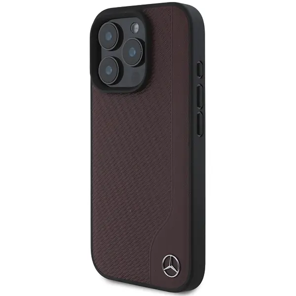 Etui Mercedes-Benz Wood Imitation Leather MagSafe do iPhone 16 Pro Czerwony