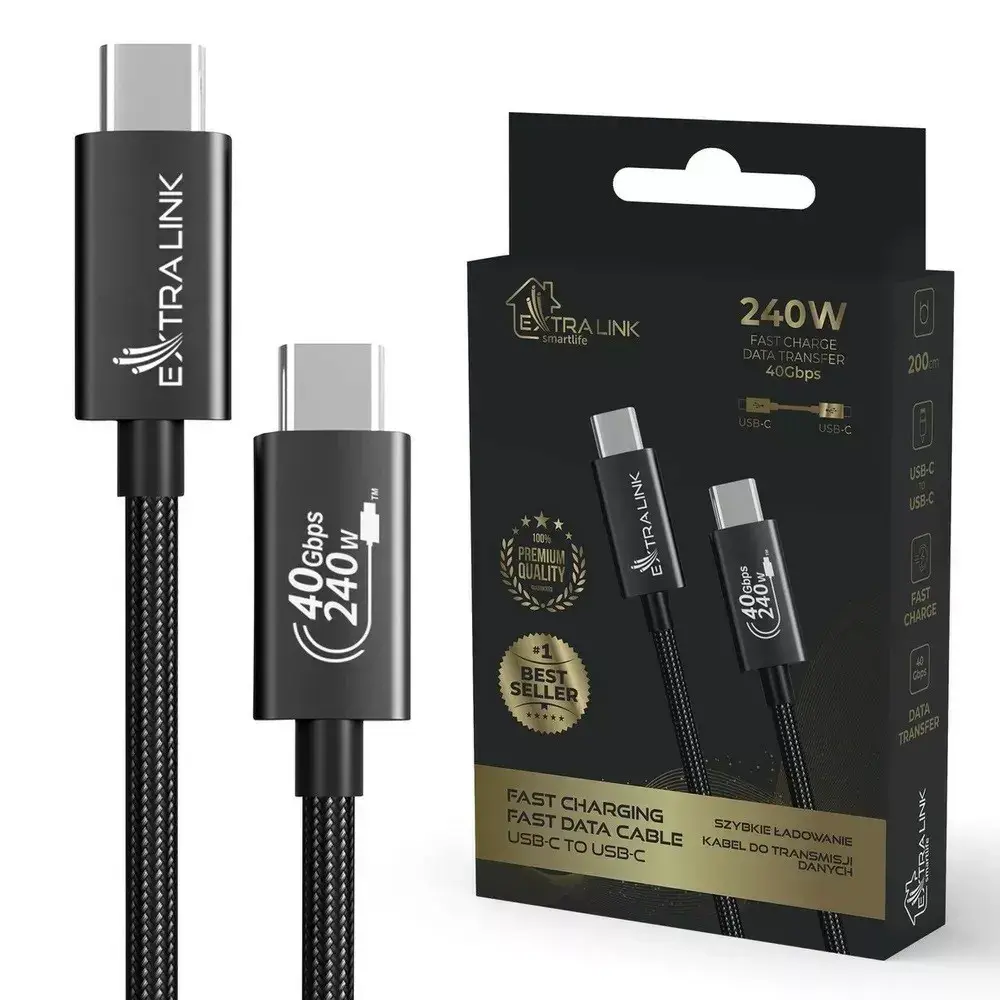 Kabel Extralink USB-C do USB-C 240W 2m Czarny