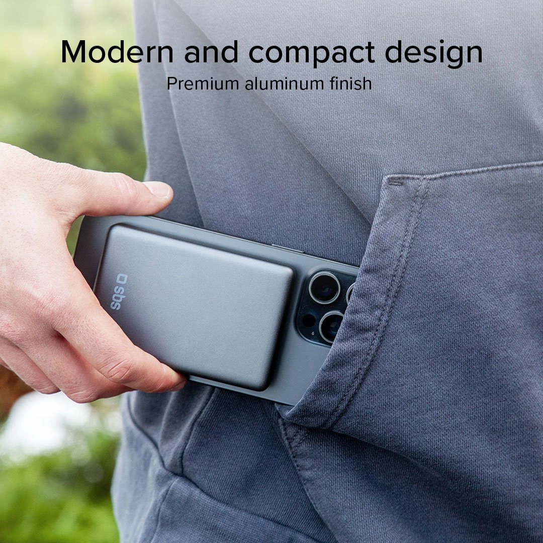 Powerbank SBS TEBB10000MAGSLIM SlimMag 10000mAh PD 20W Szary
